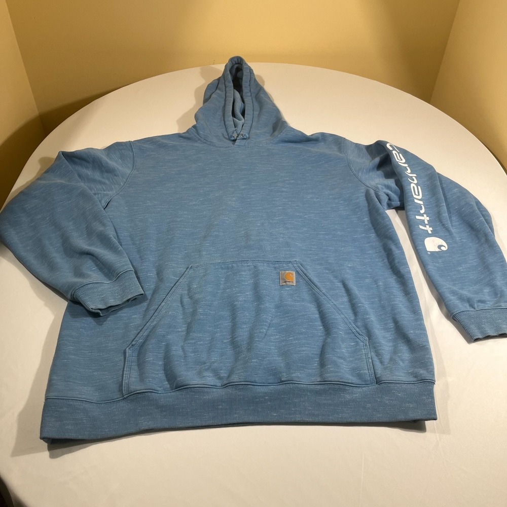 Carhartt Midweight Sleeve Logo Hoodie Blue Heather Mens 2XL Tall K288 H68